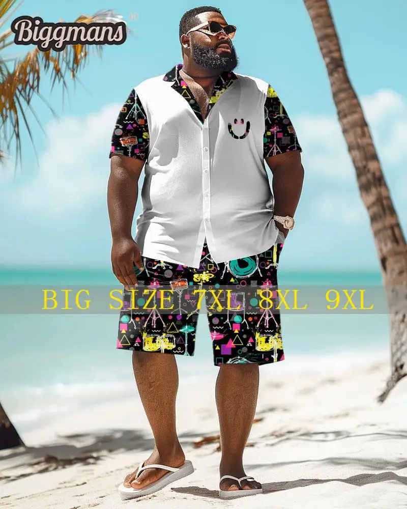 

Biggmans Plus Size L-9Xl for Summer Men's Hawaii Set Oversize Hip Hop Style Printed Short Sleeve Shirt Shorts Suit 7Xl 8Xl 9Xl