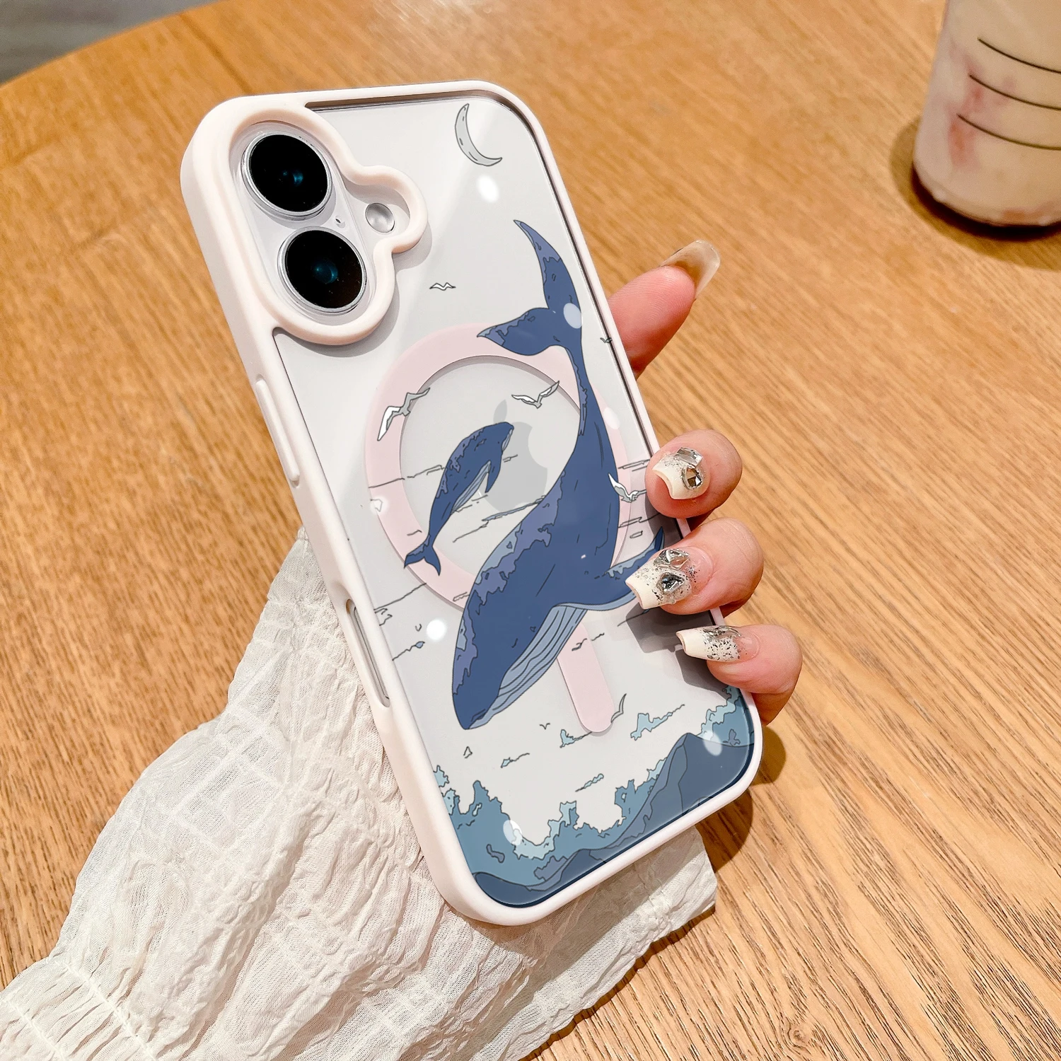 Ocean Whales Transparente Hülle für Magsafe iPhone 15 16 Pro Max 17 16 15 14 11 13 12 Pro Max Plus Hüllen Magnetisches Kabelloses Laden Coque – Detail 6