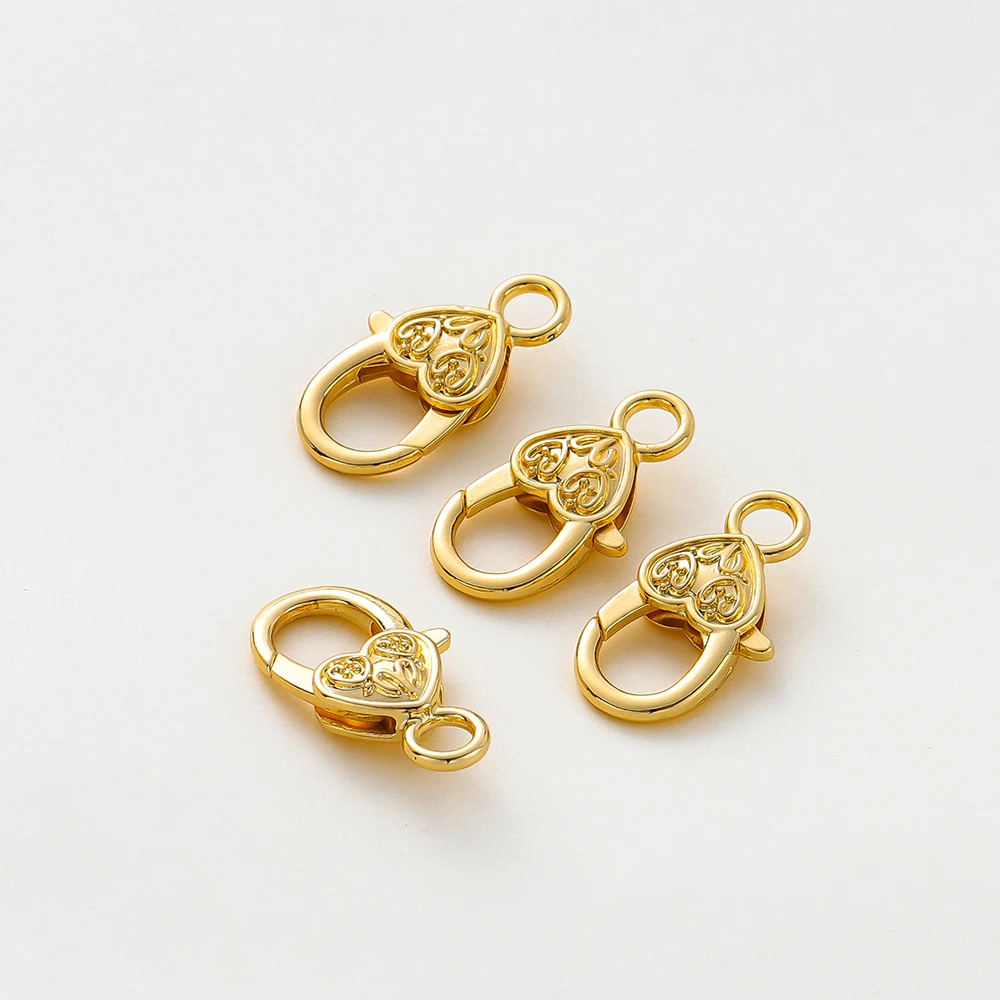 5pcs 14K 18K Gold Color Plated Heart Shape Lobster End Clasp Bracelet Charm Decorate Clasp Connectors For DIY Jewelry Findings