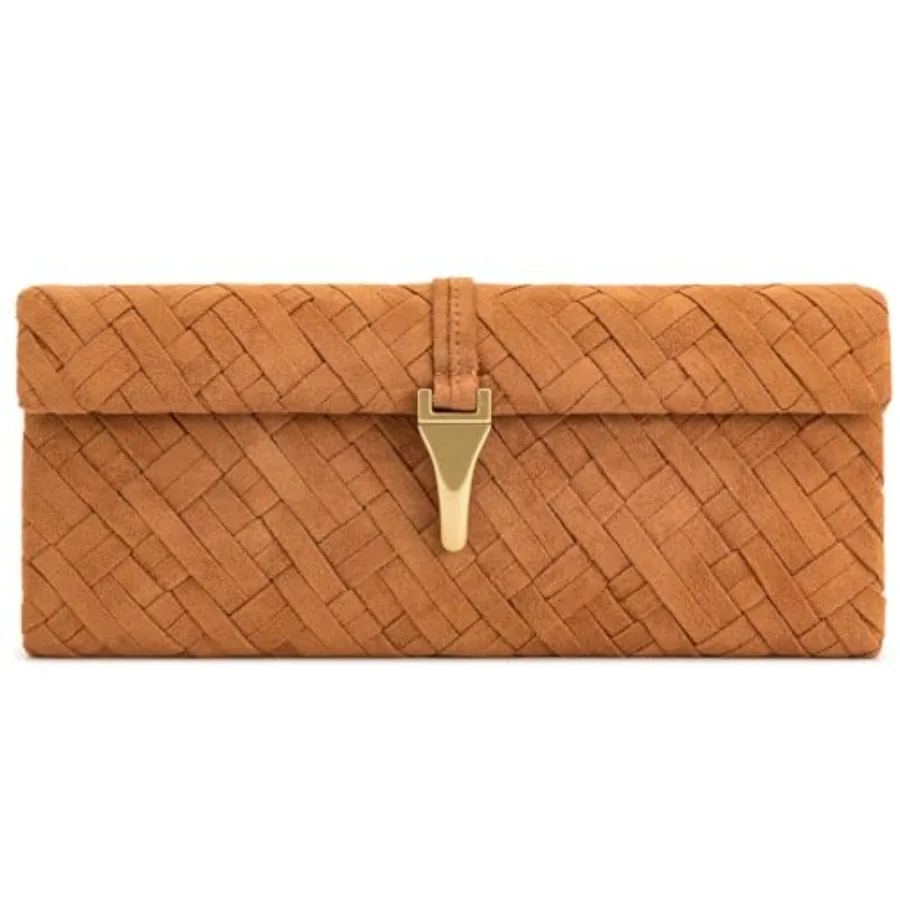 Women's woven clutch for evening events, premium woven fabric, black, lightweight and structured design with secure top zip clo