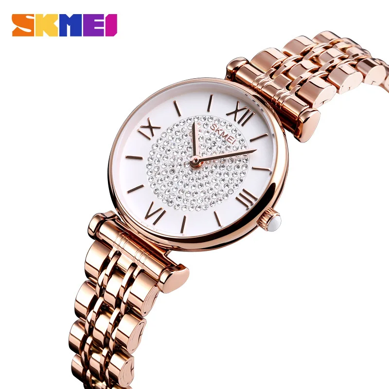 Skmei Fashion Casual Hipster TikTok Hot Sale Gypsophila Watch Diamond-Embedded Literal Steel Belt Women's Quartz Watch