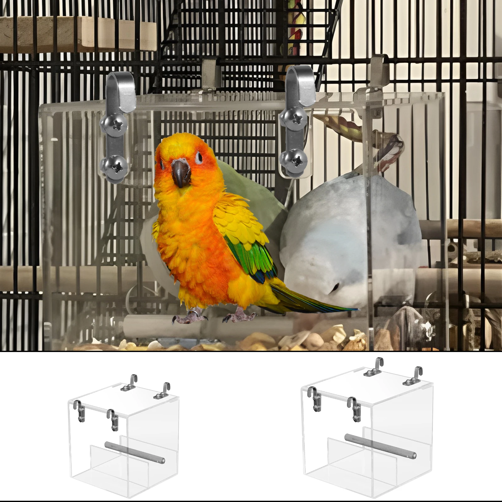 Automatic Bird Feeder Clear Acrylic Bird Cage Feeder No Spill Bird Feeder for Cage No Mess Bird Cage Pet Feeder Seed Food