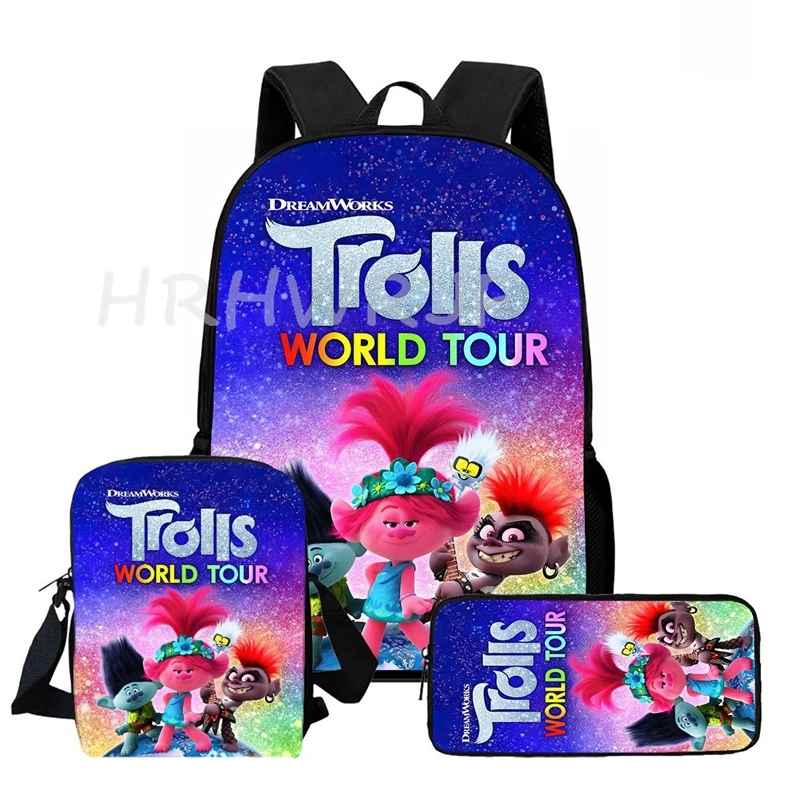 

3pcs Trolls Backpacks Cartoon Lightweight Boys Girls School Bags With Shoulder Bags Fashion Software Primary Bookbag