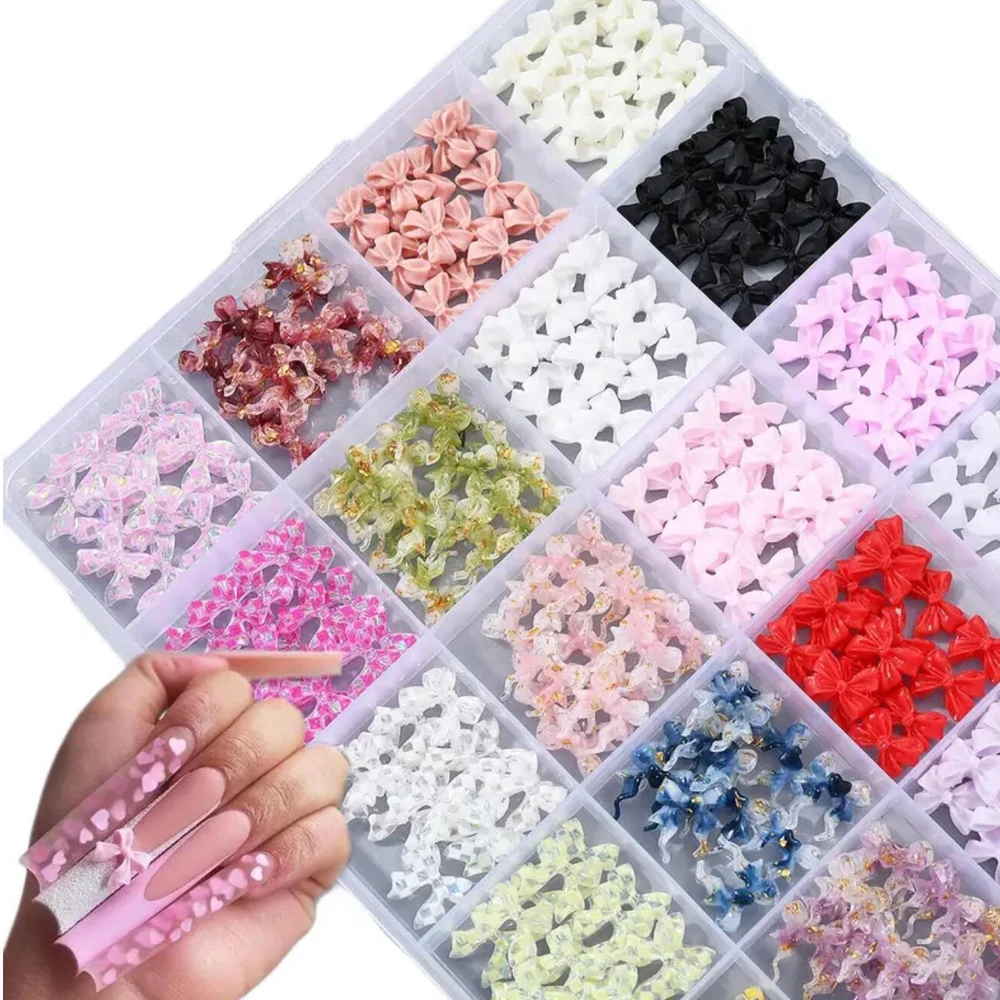 12/24Grids 3D Mixed Rose/Bow/Fruit/Pearl Nail Charms Flower,Butterfly,Pearls Love,Moon Y2K Nail Art Decoration DIY Nails Parts &