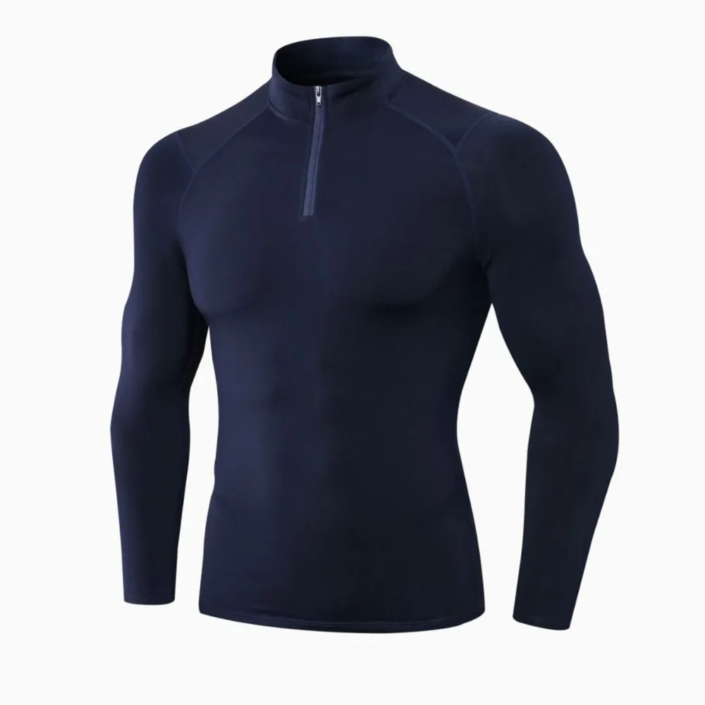 Men Rashgard Quick Dry Running Shirt Men T-shirt Long Sleeve Compression Shirts Gym T-shirt Fitness Sport Cycling zipper Shirt