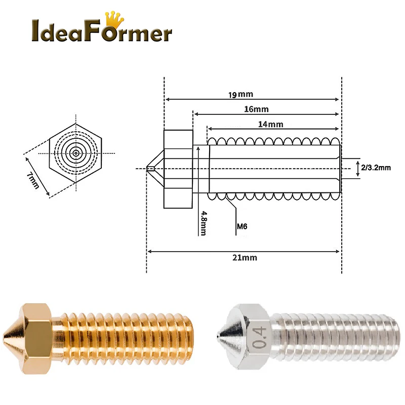 2 adet 3D parçaları pirinç volkan memesi M6 ekstra uzatmak bakır nozul 1.75mm yüksek akış 0.4/0.6/0.8/1.0/1.2mm topçu memesi