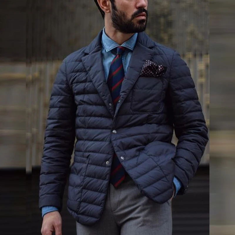 

Loose Casual Men Clothing Padded Solid Long Sleeve Coats Vintage Slim Warm Coats 2025 Autumn Winter Collar Quilted Jacket