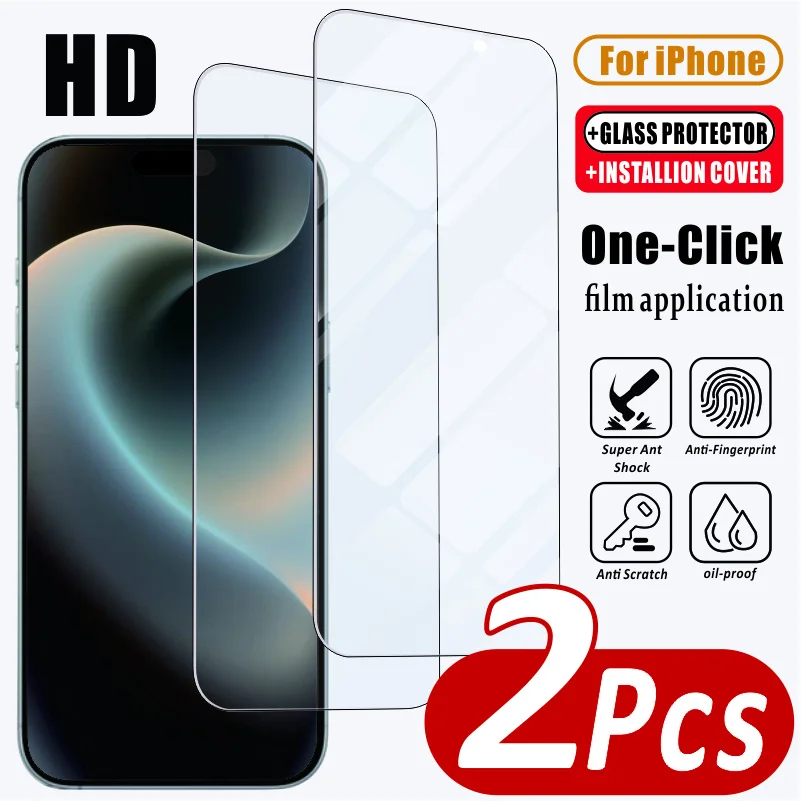 

2-Pack: Clear Tempered Glass Screen Protector for iPhone 17E/17/17 Pro/17 Pro Max/17 Air/16E/16/16 Pro/16 Pro Max/16 Plus/15/15 Pro/15 Pro Max/15 Plus/14/14 Pro/14 Pro Max/14 Plus/13/13 Pro/13 Pro Max/12/12 Pro/12 Pro Max/11/11 ProMax — HD Protective Film