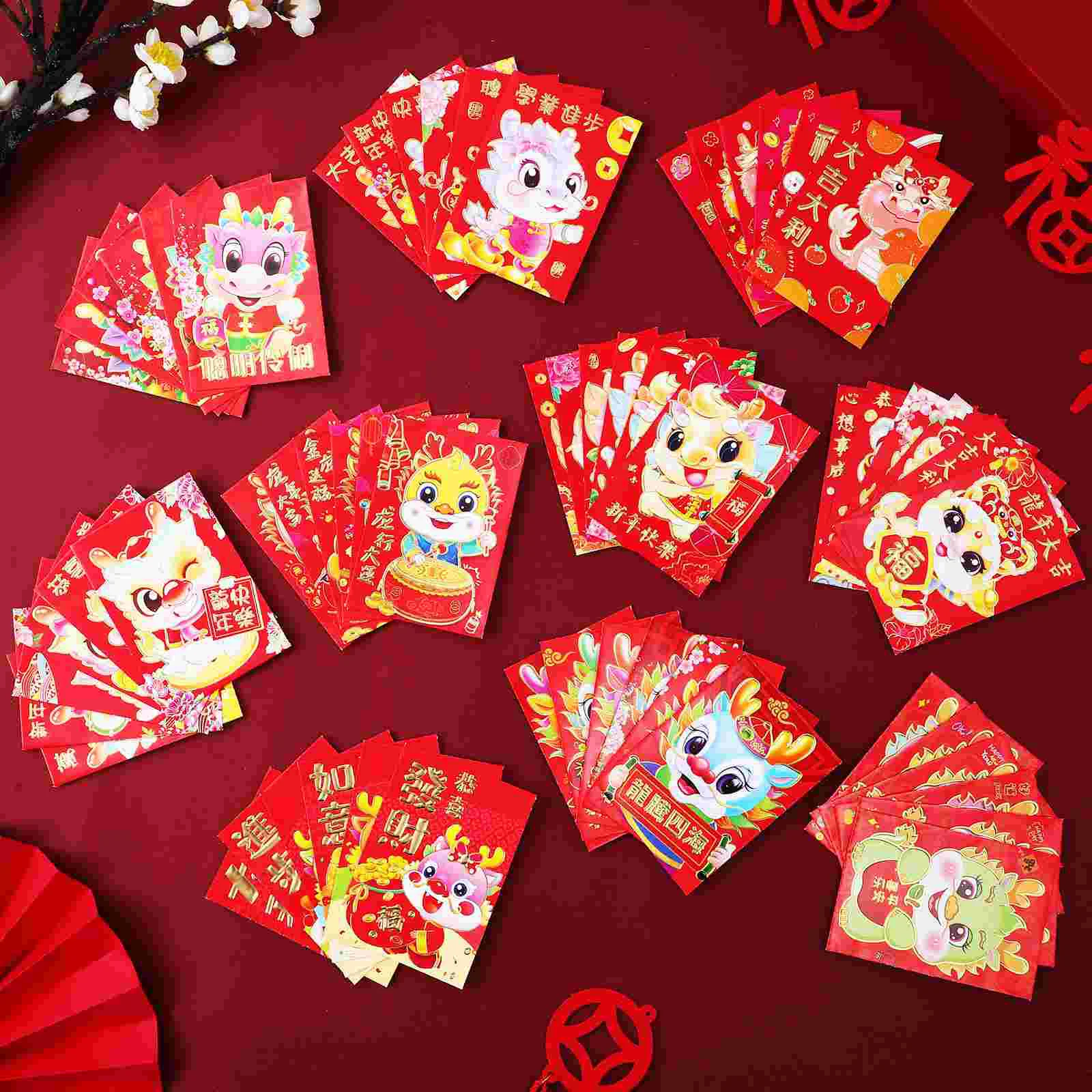 60 Pcs 60th Year of The Dragon Red Envelope Packet Money Pouch Pockets Traditional Luck Bag Gift