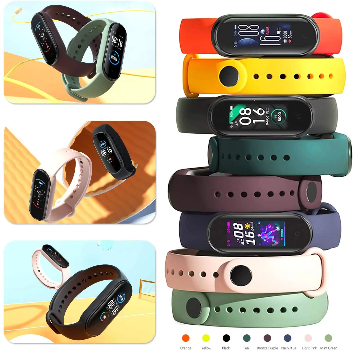 Pulseira de silicone para Xiaomi Mi Band, pulseira esportiva, relógio de substituição, pulso para Miband 4, 5, 6, 5