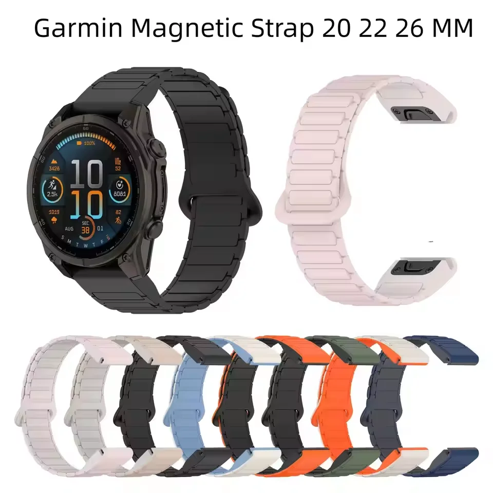 QuickFit 20 mm 22 mm 26 mm Armband kompatibel mit Garmin Fenix 8 7X 7 7S Silikon-Magnetarmband Fenix 5X 5S Plus 3HR