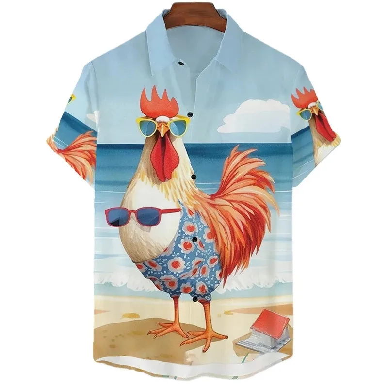 Funny Chicken Graphic Shirts for Children Clothes Cute Cartoon Hawaiian Beach Short Sleeve Fashion 3d Print Girls Boys Blouses