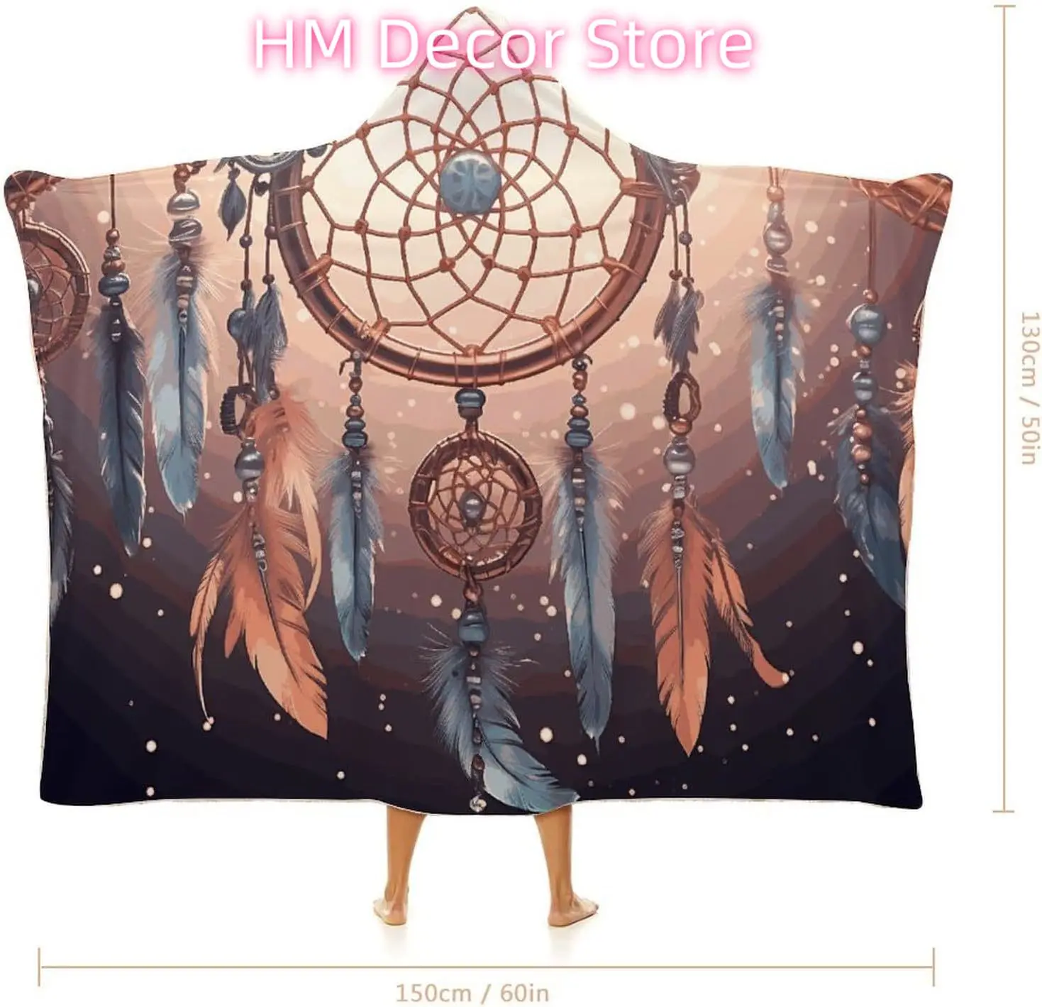 Bath Blanket Native American Dream Catcher Printed Hooded Blanket Hoodie Flannel Cape Music Wrap Blanket Soft Warm Wearable Blan