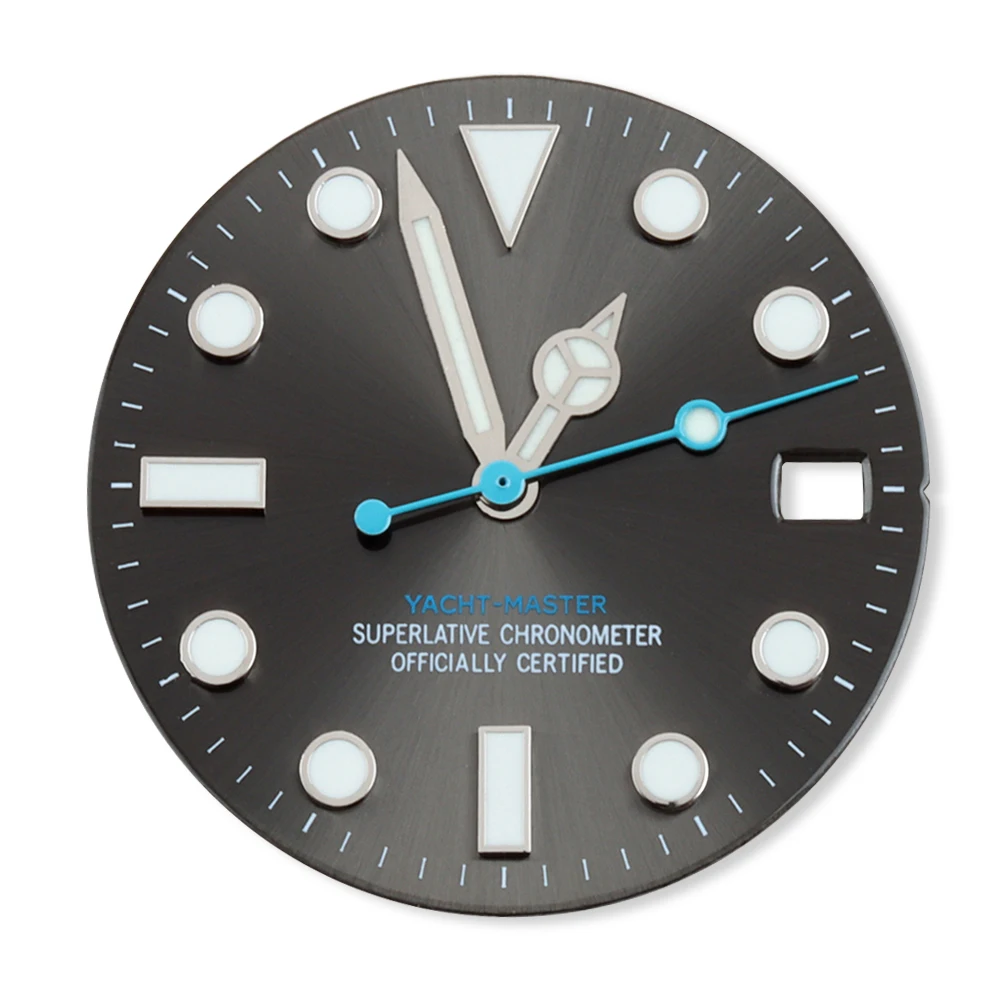 

NH35 Dial Hands Steel For yacht-master 28.5mm Watch dial Blue Luminous fit Seiko nh34 nh35 nh36 nh38 Movement Watch Accessories