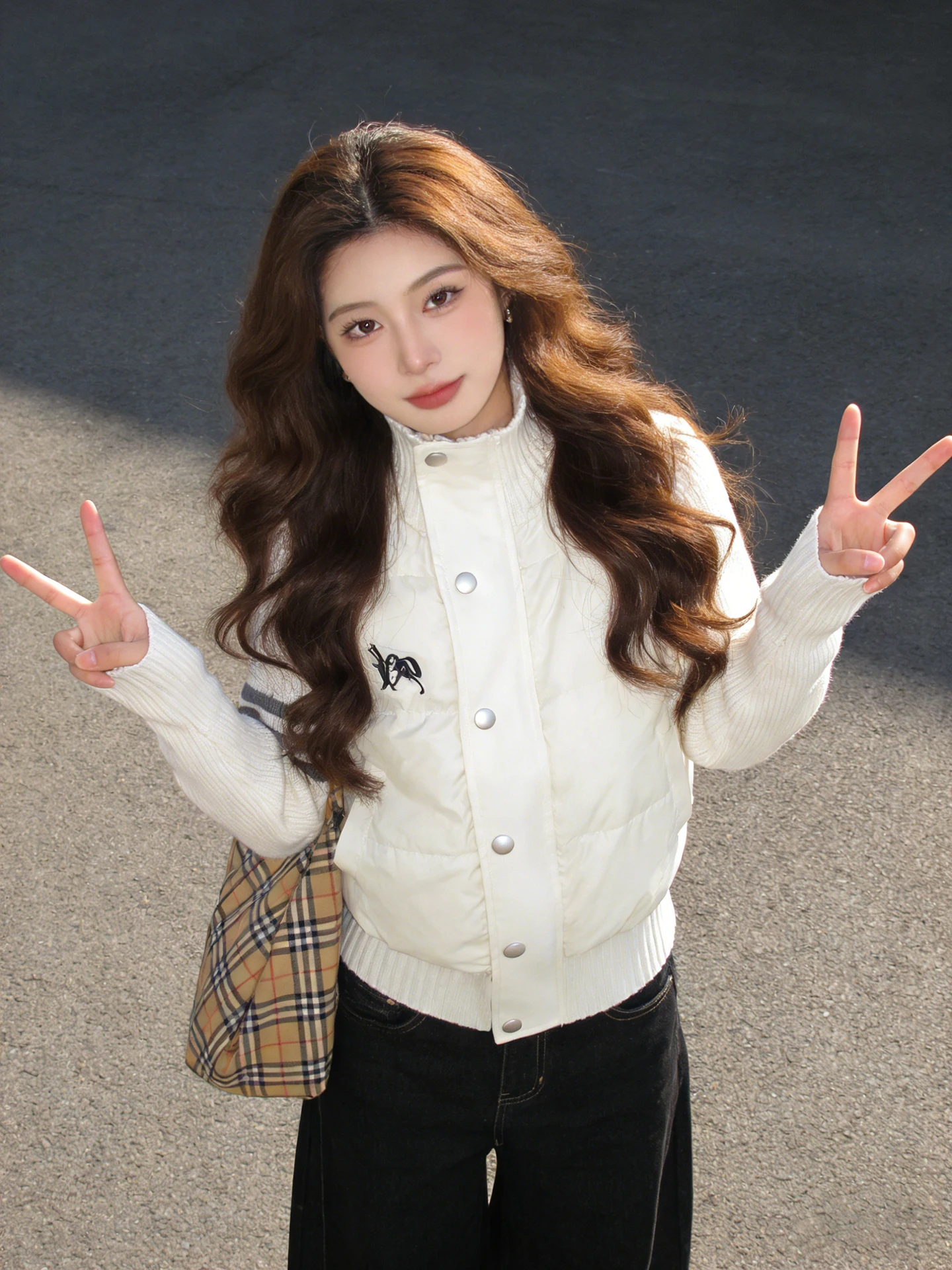 

Korean Sle Women's Thiened Knitted Stand Collar down Cotton Jaet Warm Cozy Autumn Winter New Arrival ort Size Small