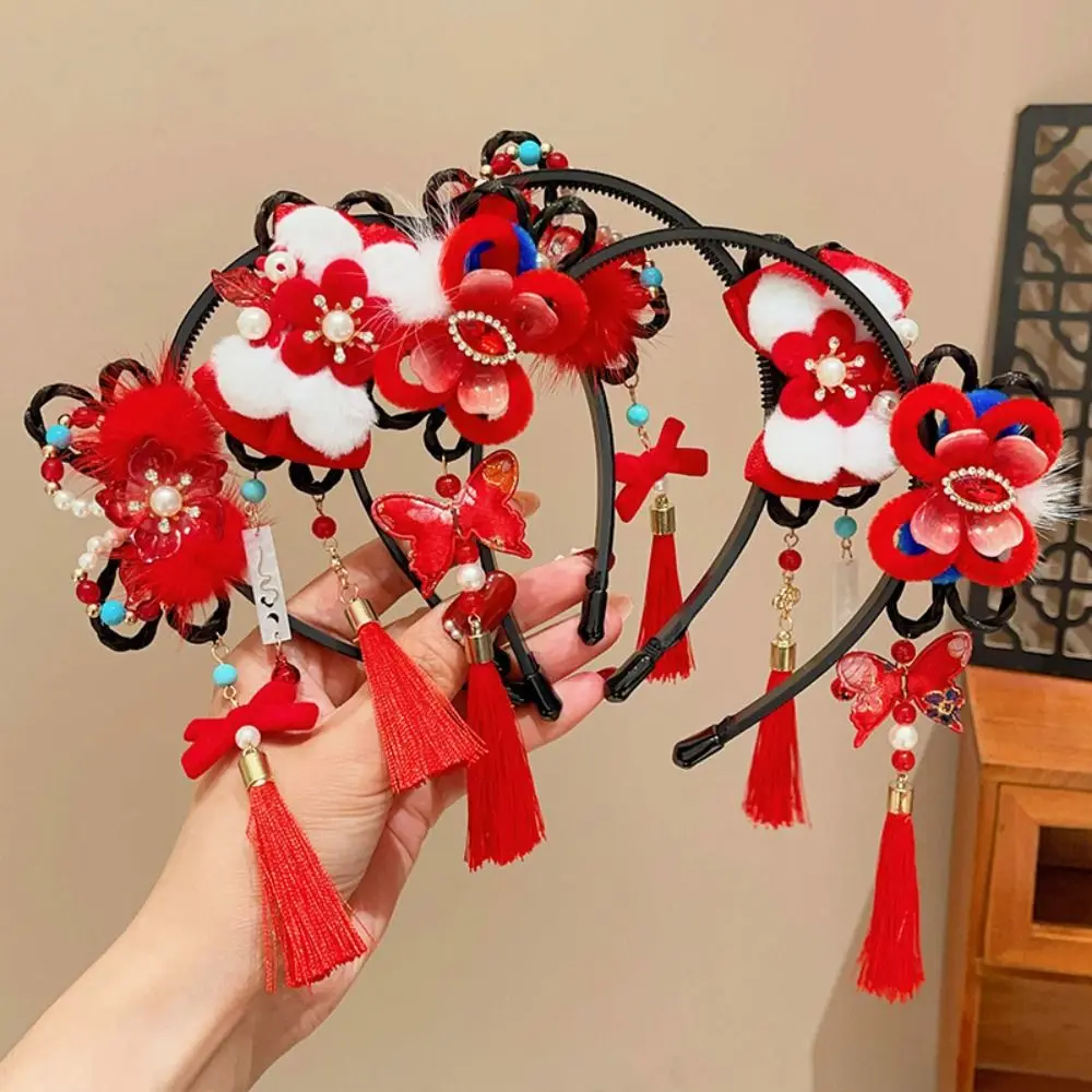 Blume Kinder Perücke Stirnband Quaste Tang-anzug Haar Hoop Hanfu Haar Sticks Alten Stil Mädchen Haar Zubehör