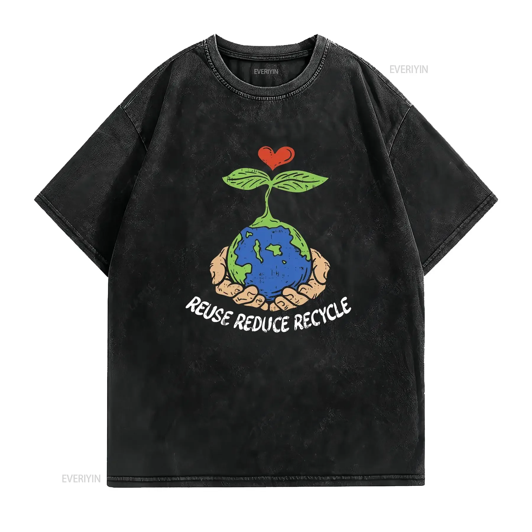 Reuse Reduce Recycle T Shirt Save Earth Planet Plant Hands  vintage Washed Stylish designer clothes Soft Slightly
