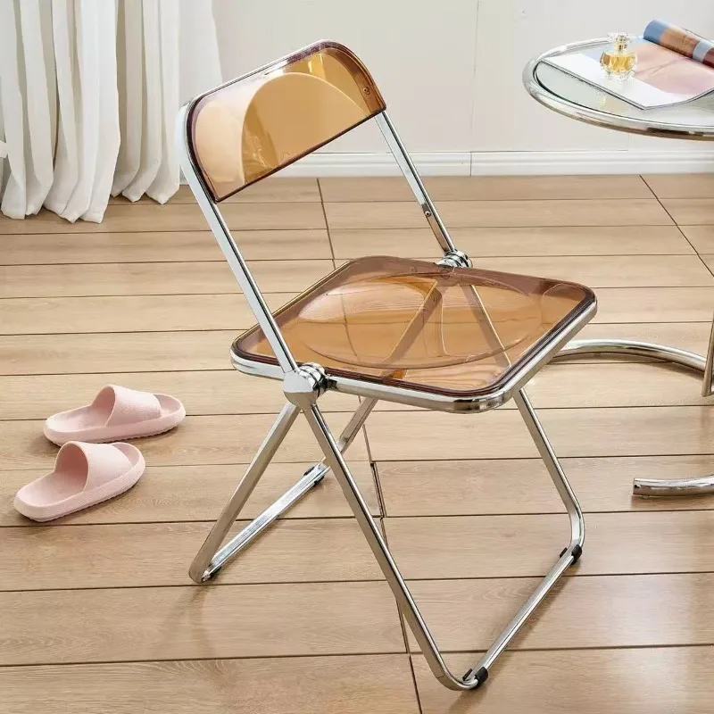 Transparent acrylic chair backrest folding chair clothing store photo Internet celebrity creative stool Home simple dining chair