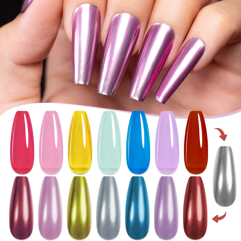 PUENTE Super Shine Silver Metal Gel With Colorful Glaze Mirror Chrome Effect Gel Nail Polish Semi-permanent Nail Art Varnish