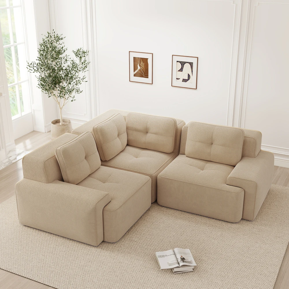Modernes Rahmenloses Modulares Sofa, Cord-Stoffbezug Tiefe Sitzfläche, Rutschfestes Stabiles Design, Komfortable Lounge-Möbel