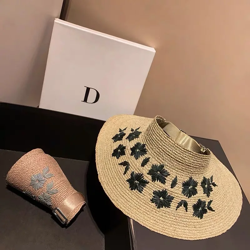 New Korean Fashion Empty Top Raffia Flower Embroider Straw Hats Women Holiday Casual Sun   Hat High Quality Sombrero Mujer Playa