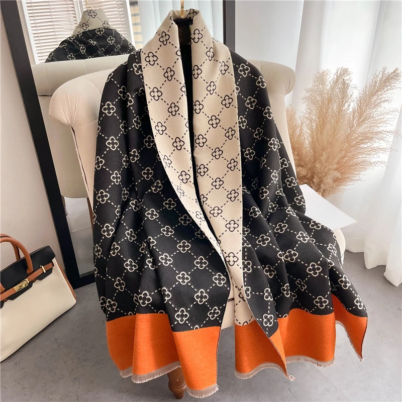 Autumn&Winter Women's Retro Warm Prevent Coldness Wraps Imitation Cashmere Printing Shawl Thickening Fashion Tassels Scarf