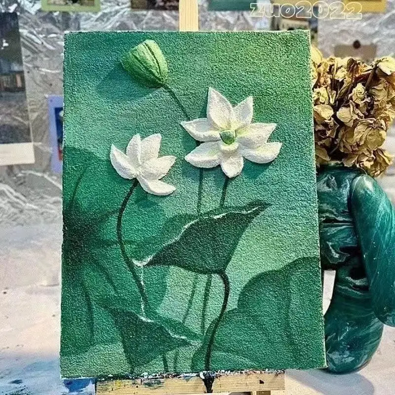 

Summer Lotus Texture Painting DIY Material Package Complete Set of Quartz Sand Stereoscopic Acrylic Painting Hand Drawing Beginn