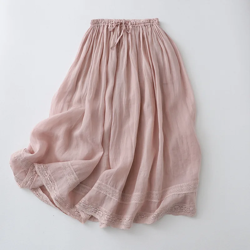A-line half-length skirt with elastic waistband, double-layer long skirt for women, spring and summer thin embroidered skirt