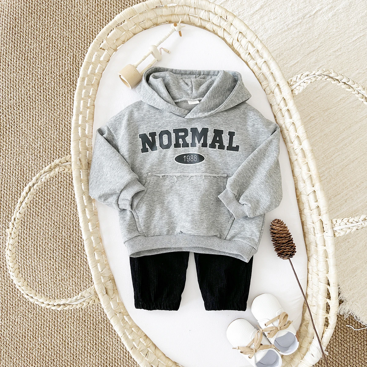 Newborn Long Sleeved Top+Pants Hooded Set Pullover Letter Spring Leisure Sports 2PCS Children's Clothing 0-4Y Cotton Boy Girl