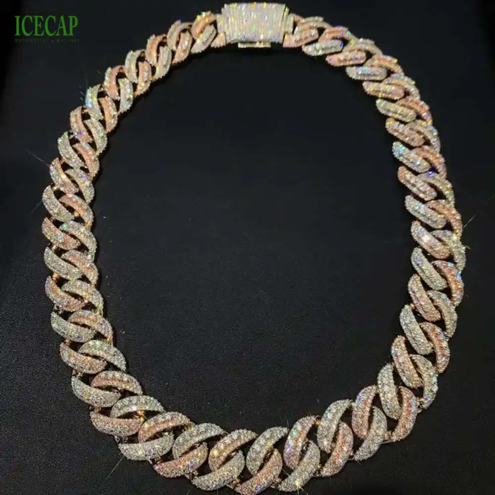 

Luxury Jewelry Custom Necklace 18mm Miami Cuban Link Chain 925 Silver Rose Gold Hiphop Cuban Chain for Men