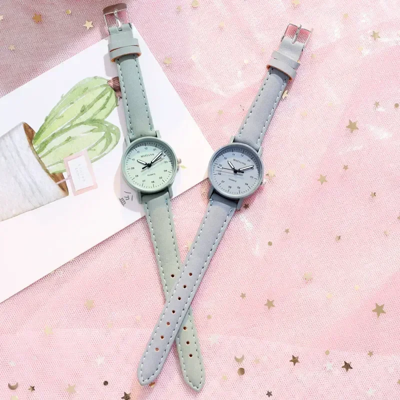 Relojes de cuarzo con correa de cuero PU Para Mujer, relojes de pulsera impermeables con esfera redonda, Reloj Retro Para Mujer y Niña