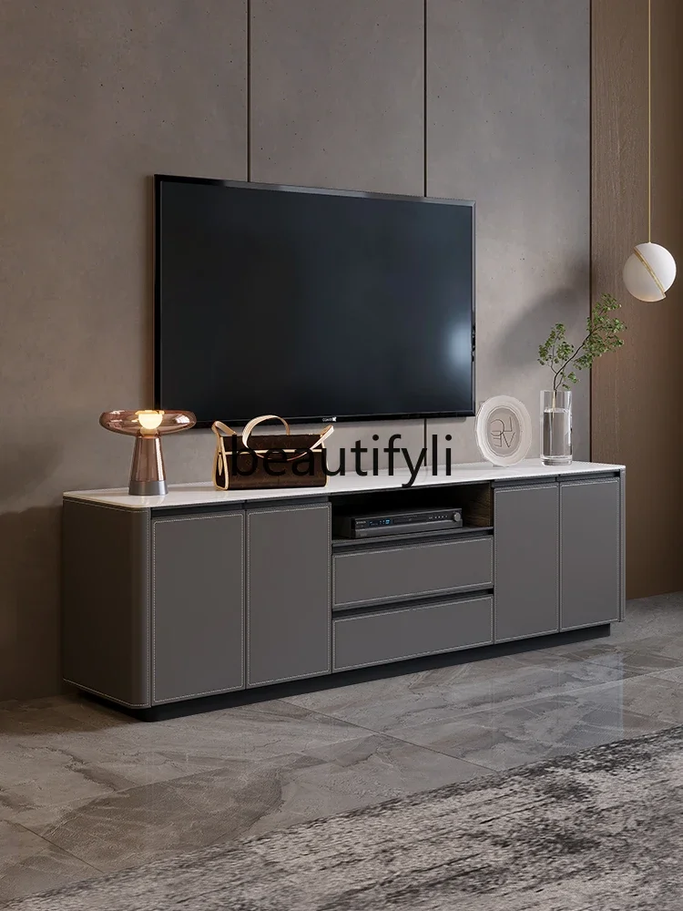 High TV Cabinet Modern Simple Nordic Multifunctional Slate Locker Light Luxury Saddle Leather