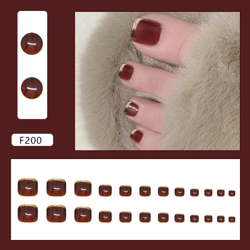24Pcs False Nails Subtle Red-Brown French Style Minimalist Press-On High-Quality Nails—Perfect As A Gift for Girls and Friends