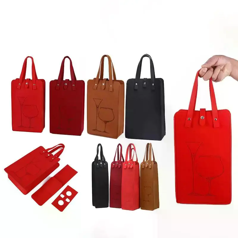 Felt Wine Bottle Bag Double Bottles Great Load Bearing Handheld Beverage Packaging Handbag Gift Wrap Storage Pouch Wine Tote Bag