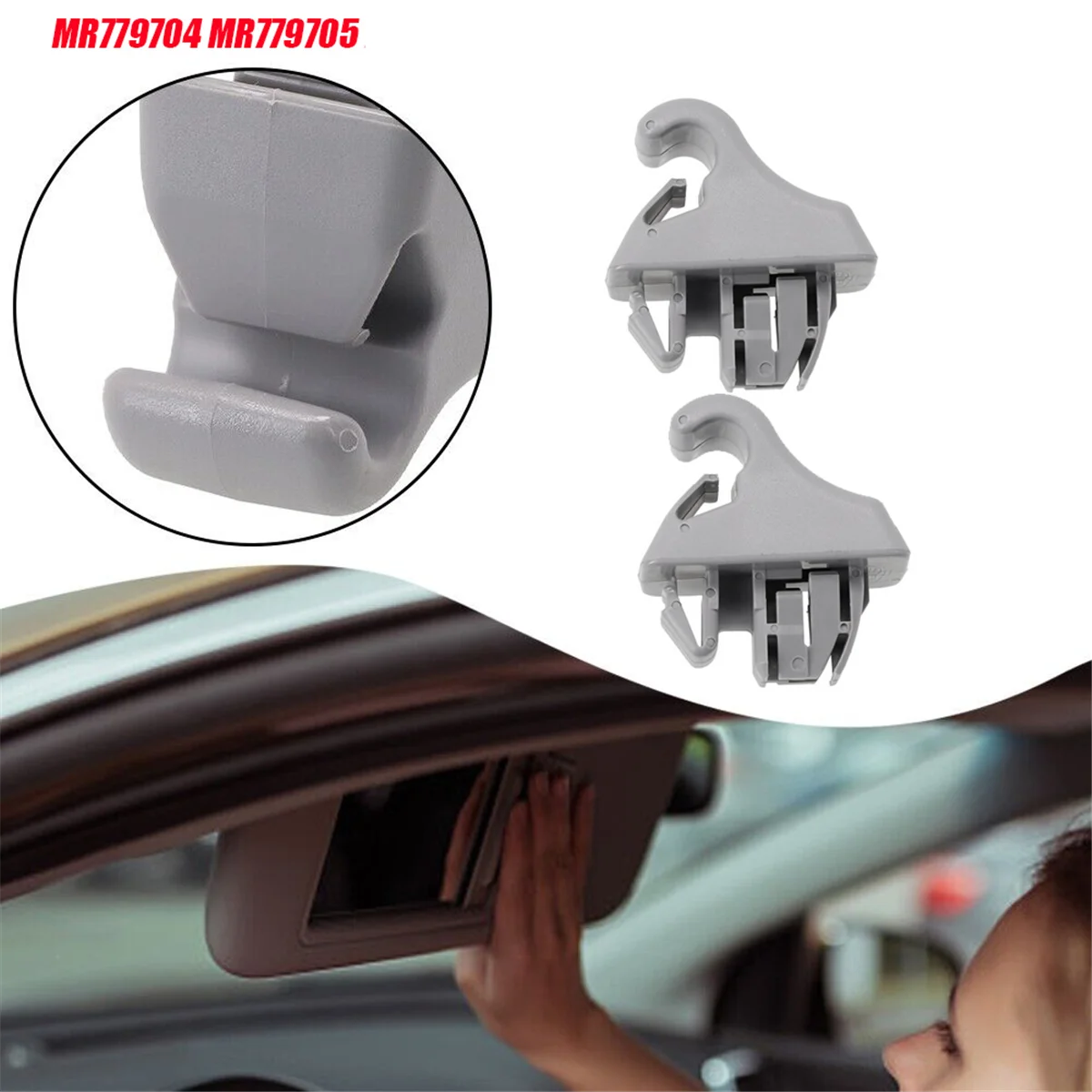 2Pcs Gray Sun Visor Hook Holder Clip MR779704 MR779705 for Mitsubishi Montero MK3 Pajero 2000-2006 Sunvisor Hanger Hook