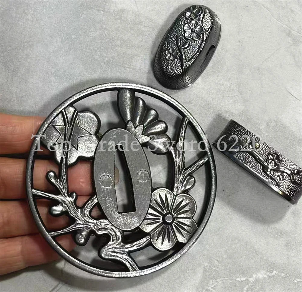 Very Unique Black Copper Tsuba Handguard Fuchi Kashira Brass Menuki For Real Japanese Japan Samurai Katana Sword Fittings