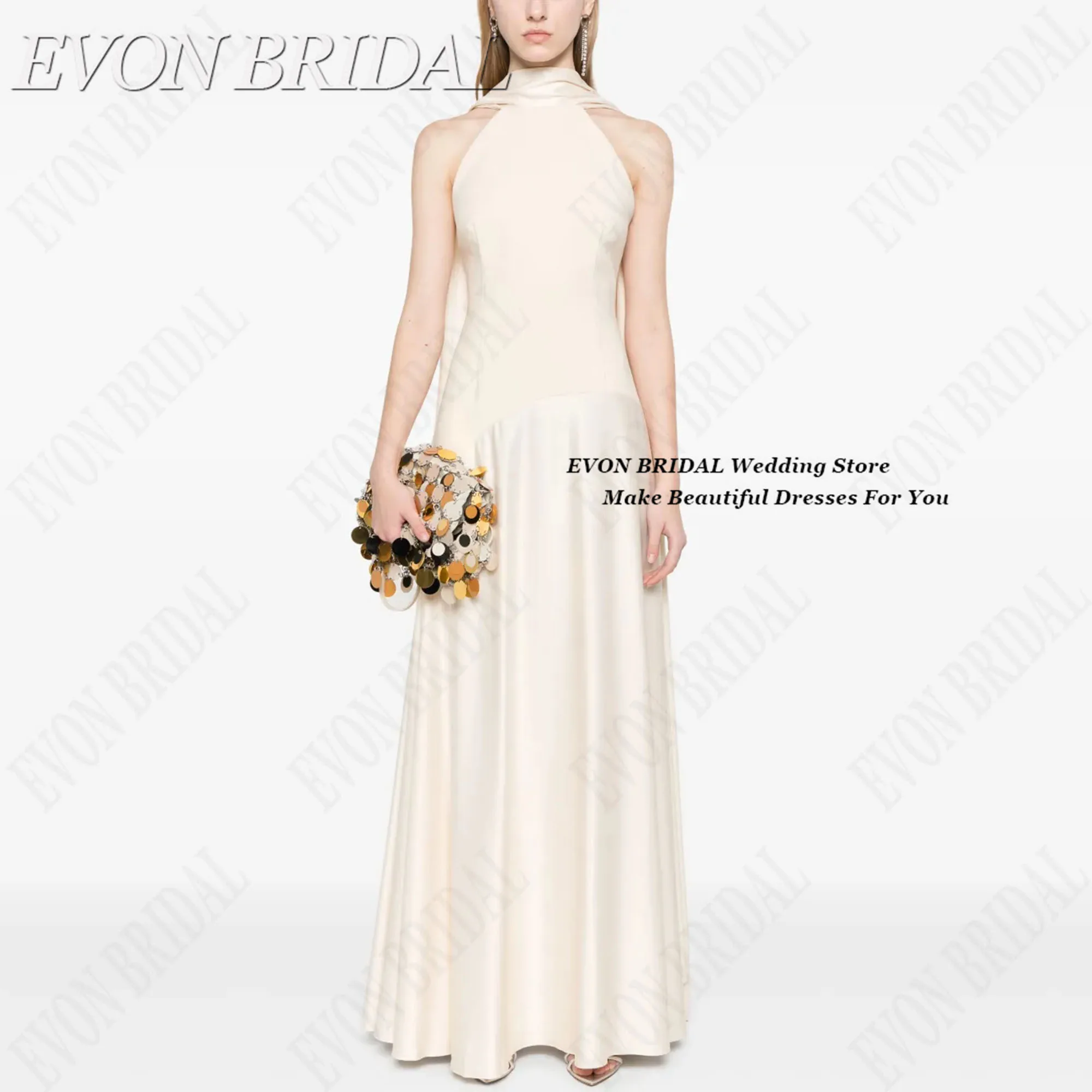 

Halter Simple Woman Ceremony Dress Sleeveless Formal Prom Dresses Floor-Length فساتين سهرة EVON BRIDAL Customized