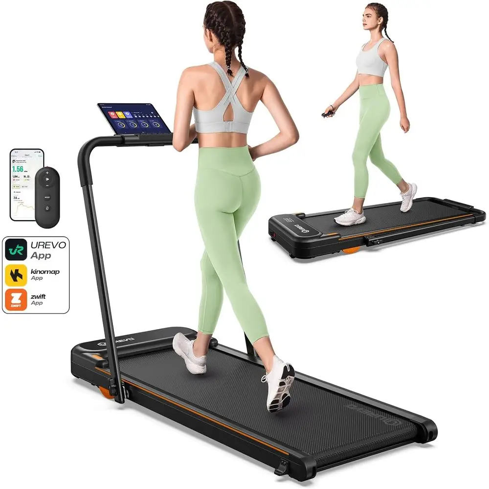 

Складная беговая дорожка 2-в-1 с ручкой безопасности, компактным дизайном, двойным LED-дисплеем, приложением для тренировок, подходит для дома и офиса, с дистанционным управлением