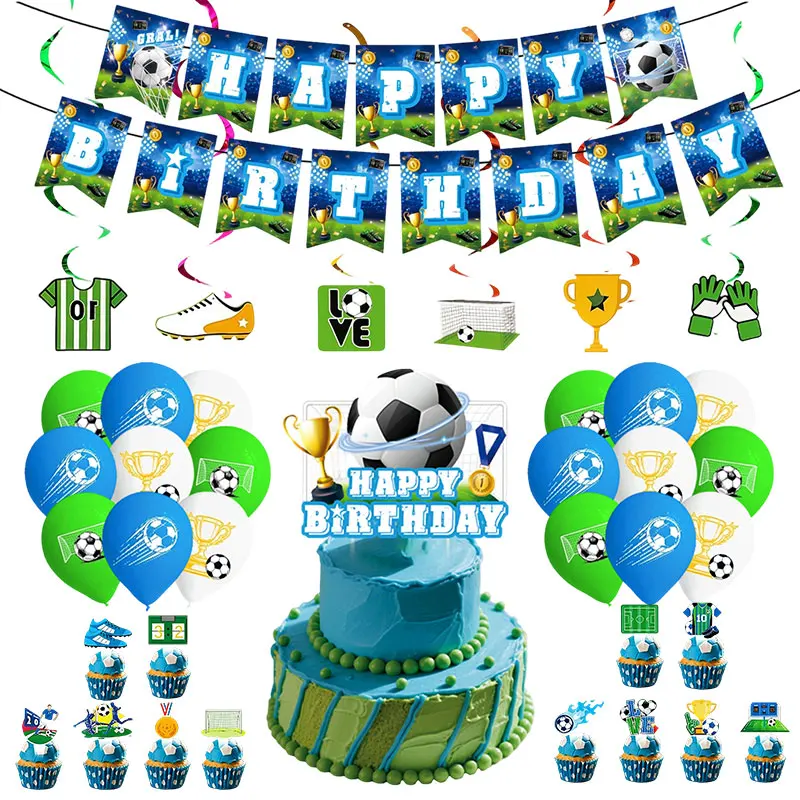NEW Soccer Birthday Decorations Ballons Tableware Plates Cup Napkin Tablecloth Banner Gift Bag Football Theme Party Supplies Boy - view 3