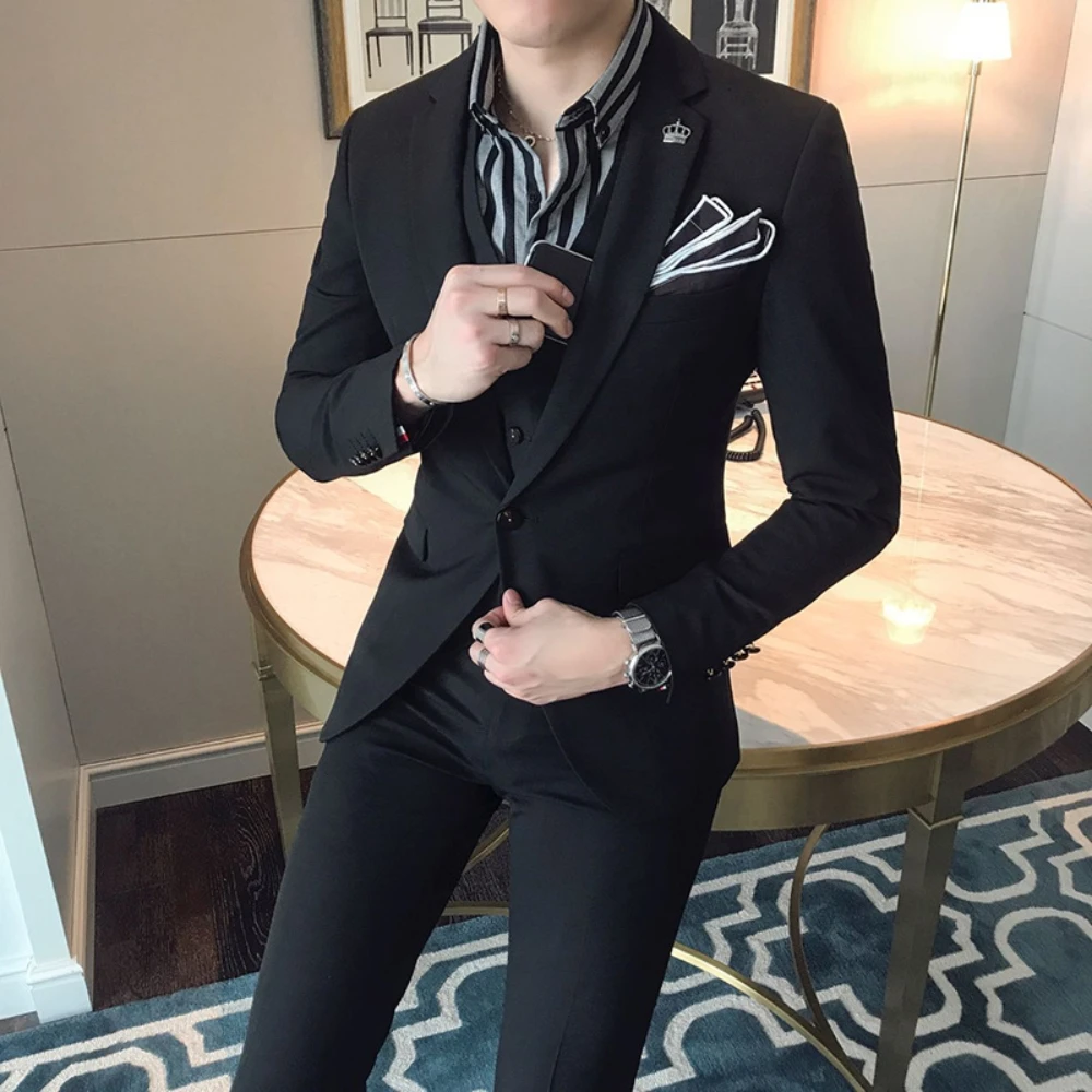 Three Pieces Daily Thin Men's Suit Set, Formal Events Tuxedo, Handsome Single Breasted Dancing Outfit, On Sale Groom Wear