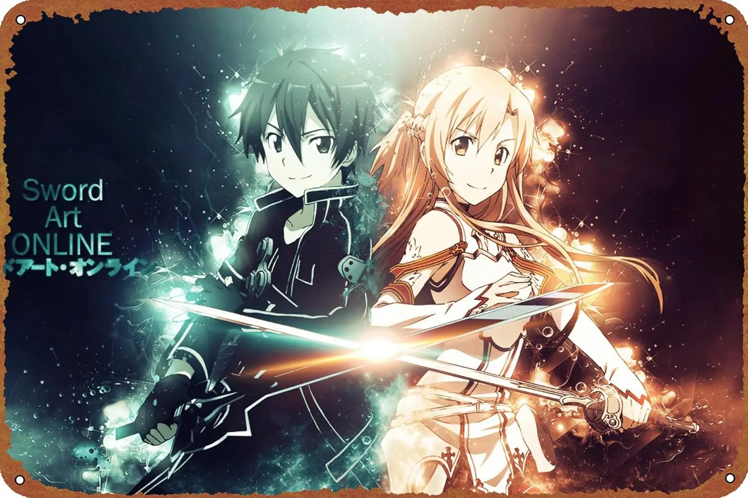 Sword Art Online Asuna Yuuki Kirito Anime Poster Metal Tin Sign Wall Decor Signs,Retro Art Decor Metal Plaque Art 8x12 Inch sign
