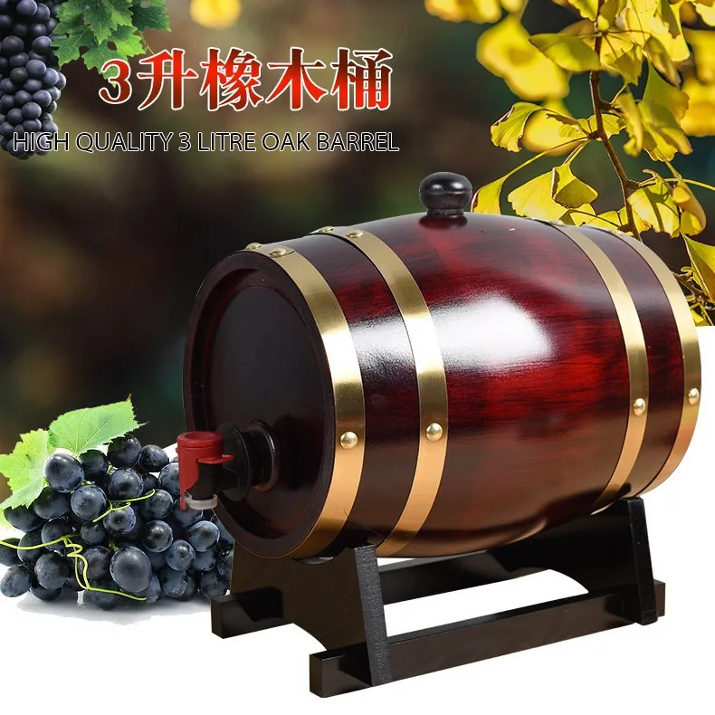 

Vintage Oak Barrel 3L Wooden Wine Cask for Brandy Whiskey Rum Storage Decorative Beer Keg with Faucet & Stand Home Bar Decor