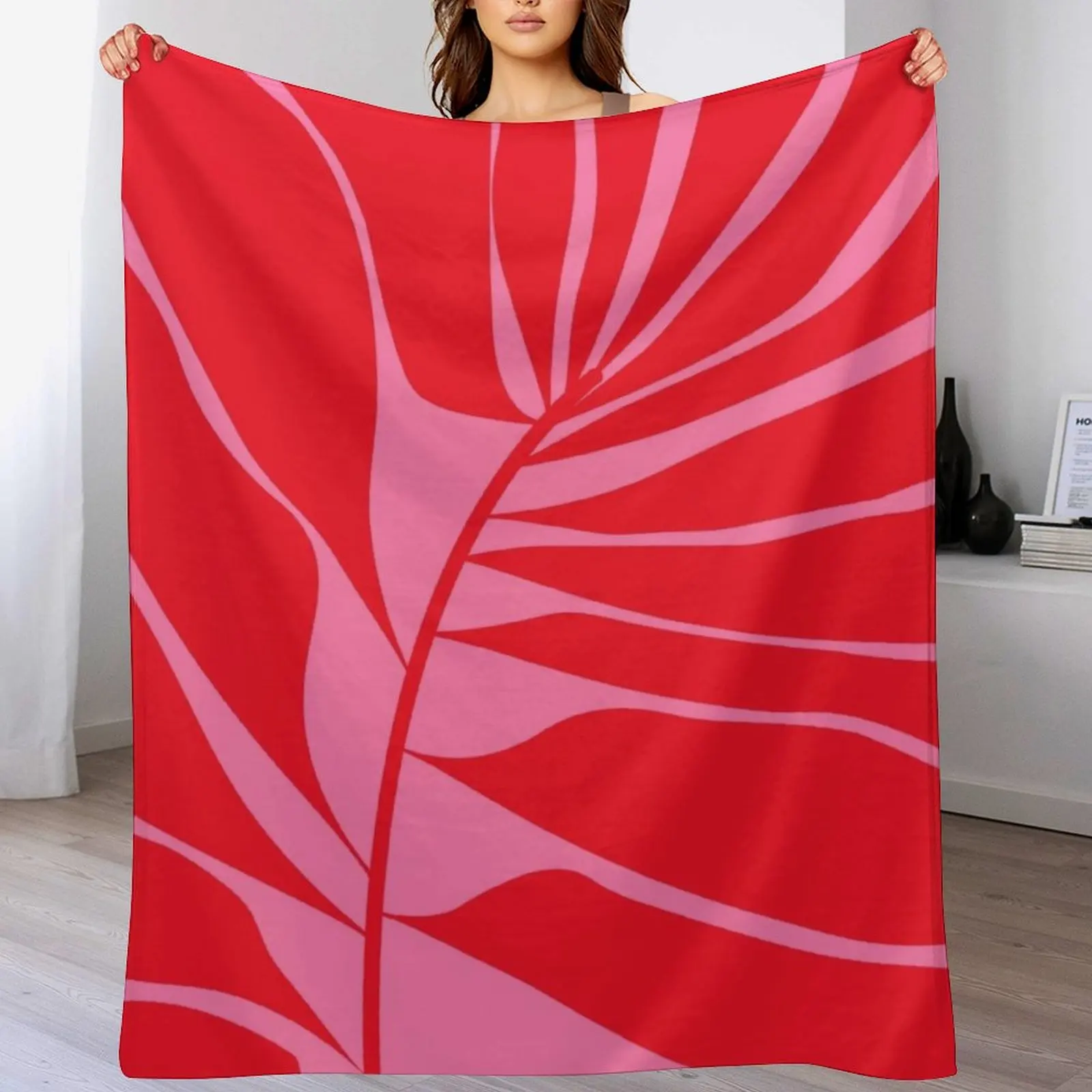 

Pink and Red Leaf Throw Blanket Color Fast Cozy Throw Blanket