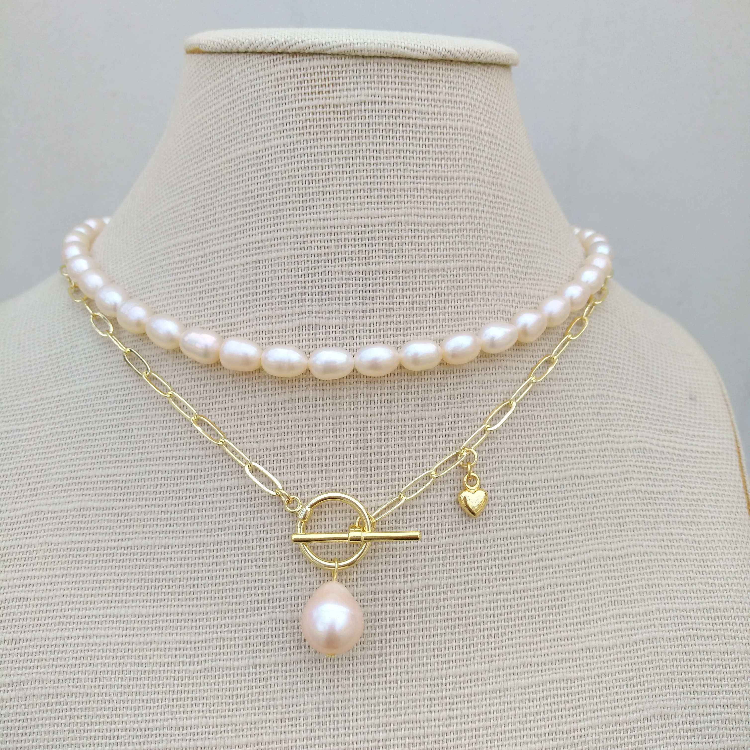 

Gorgeous Two Strands White Pink South Sea White Pearl Necklace 18" 14k Gold P Original Real shot photos