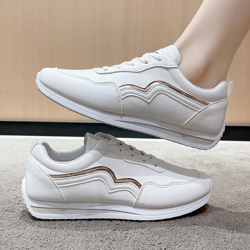 Waterproof Autumn White Running Shoes Women Leather Non-slip Casual Sneakers Ladies Lightweight Fitness Walking Jogging Shoes