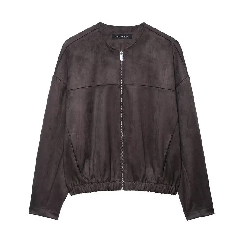 

Fall 2025 Women's Faion Zipper round Ne Jaet Versatile Outerwear New Arrival Ele Ladies' ort Coat Sli Design