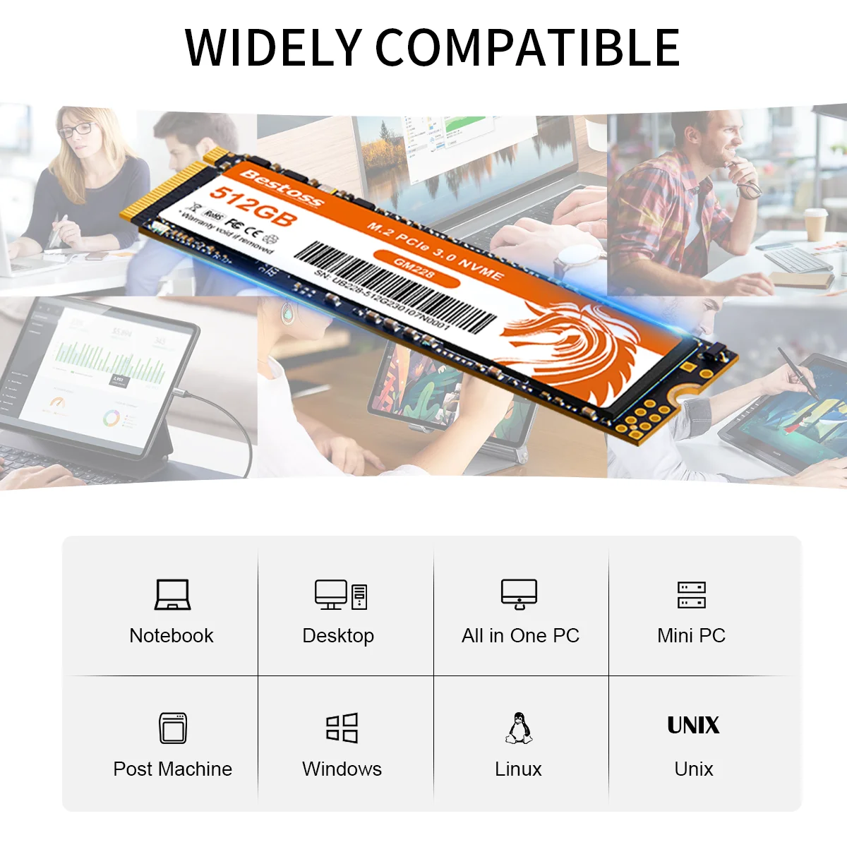 Bestoss-Disque dur Nvme SSD pour ordinateur portable 1 To 512 Go M2 Notebook GM22842