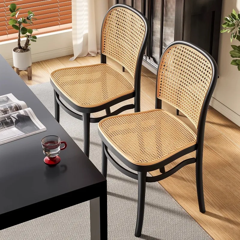 Plastic Rattan Weave Nordic Style Stackable Dining Chair Indoor Outdoor Leisure Cutout Backrest Plastic Chair Dining Chair