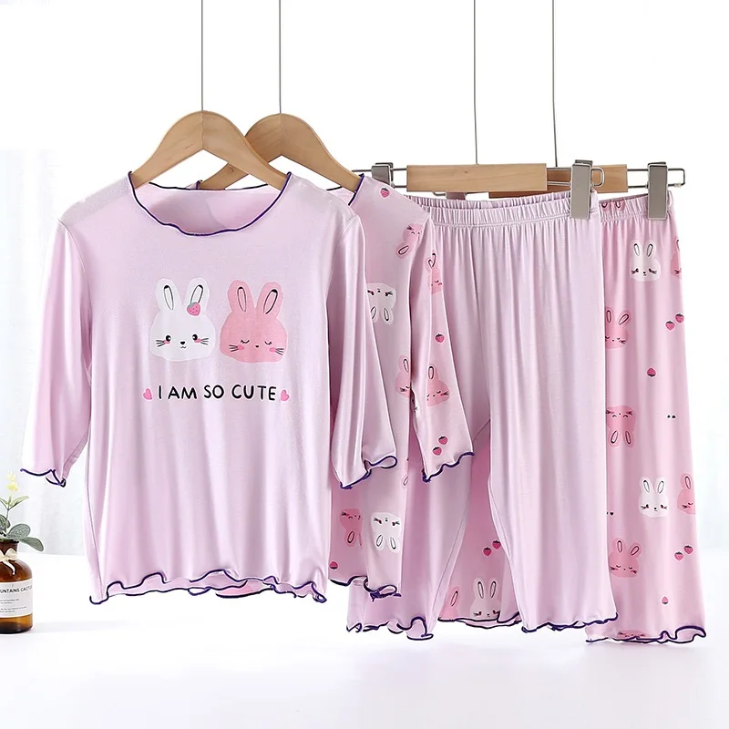 new delivery children baby spring summer  t shirt pant pajama kids girls home clothes 2pc/set 100-180 students 2-15y cartoon