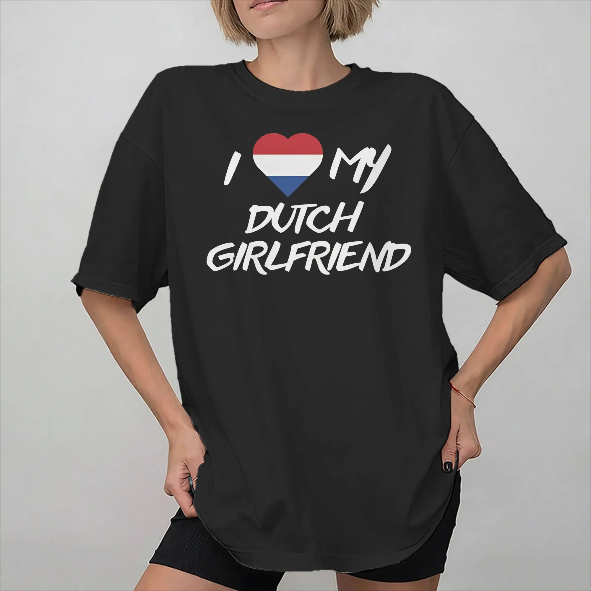 Printed I Love My Dutch Girlfriend Netherlands T Shirt for Men Women  100% Cotton Tee Shirt Short Sleeve Clothes
